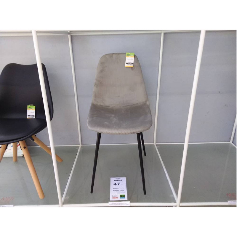 CHAISE GUILA VELOURS COTELE GRIS