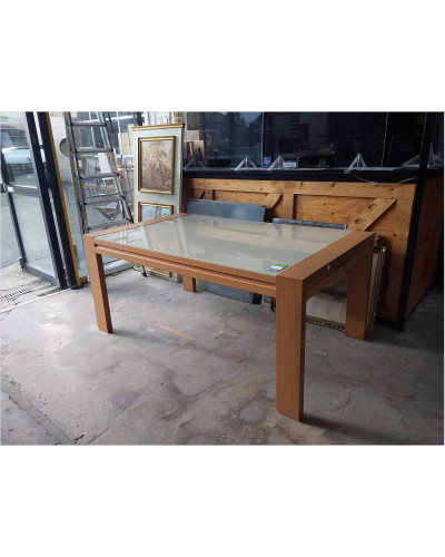 TABLE BOIS DESSUS VERRE