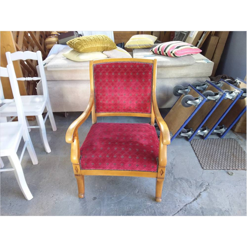 FAUTEUIL BOIS TISSUS ROUGE