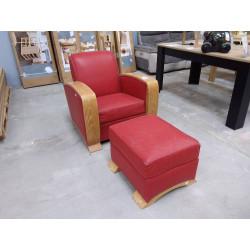 FAUTEUIL VINTAGE ROUGE + POUF