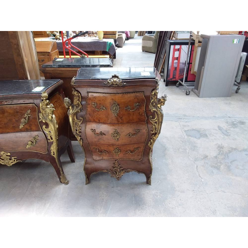 COMMODE STYLE ROCAILLE ROCOCO DESSUS MARBRE NOIR 3 TIROIRS 