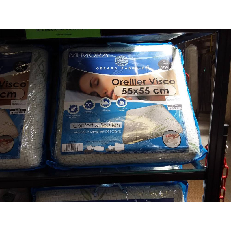 OREILLIER VISCO MEMOIRE DE FORME 55 X 55 CM - MEMORA