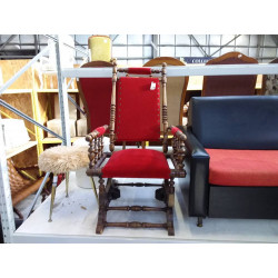 FAUTEUIL BOIS TISSU ROUGE 