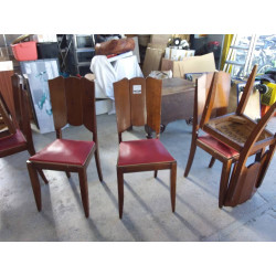 6 CHAISE BOIS CUIR ROUGE